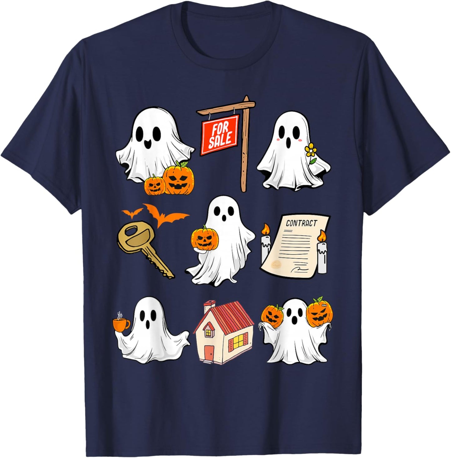 Halloween Real Estate Agent Spooky Ghost Boo Broker Realtor T-Shirt - T-Shirt | Navy