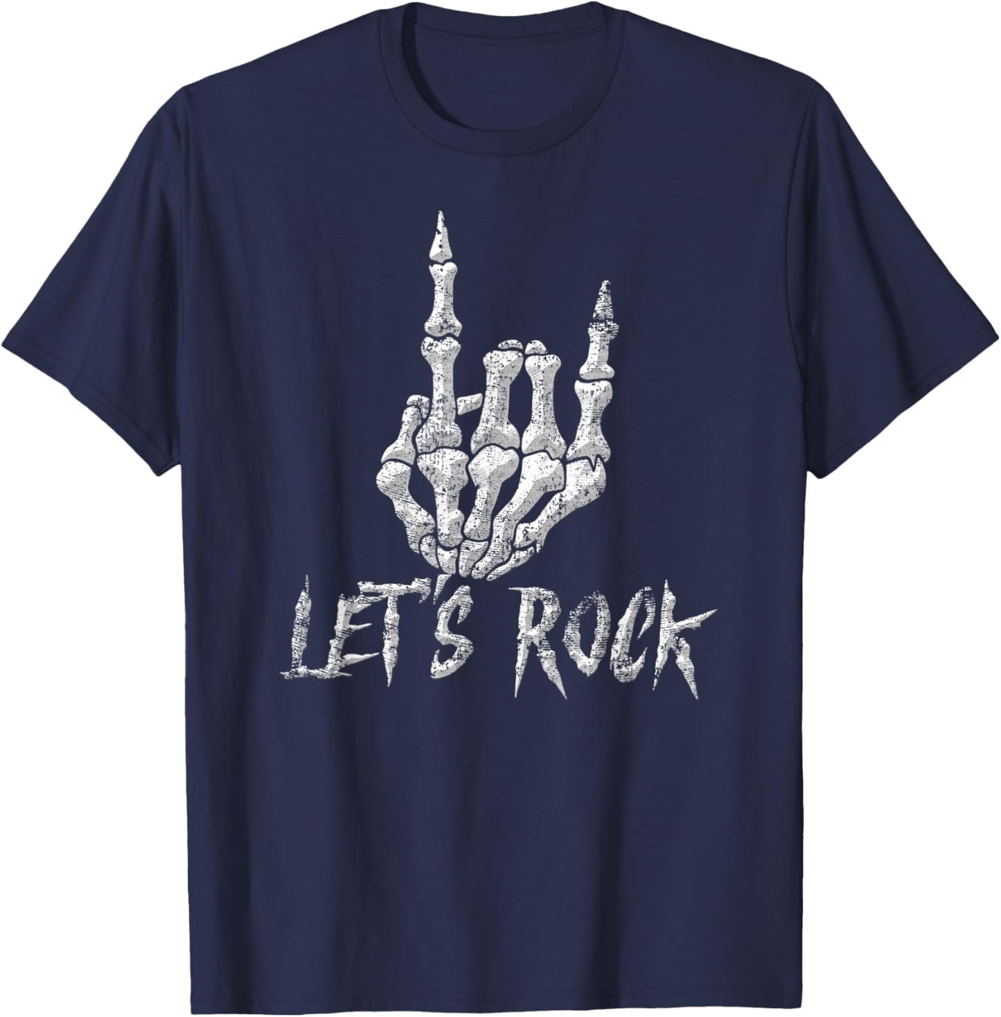 Rock Roll Band Skeleton Hand Guitar Rock Cool Men Women Boys T-Shirt - T-Shirt | Navy