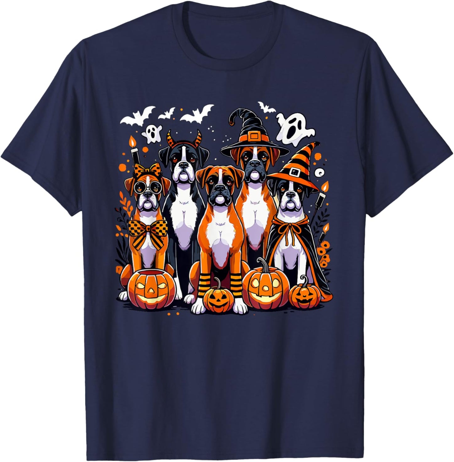 Boxer Halloween Costume, Dog Ghost Witch Hat Men Women Kids T-Shirt - T-Shirt | Navy
