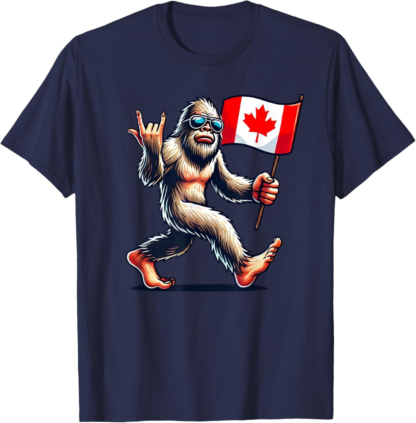 Funny Canadian BigFoot, Rock'N Roll Canada Day, Maple Flag T-Shirt - T-Shirt | Navy