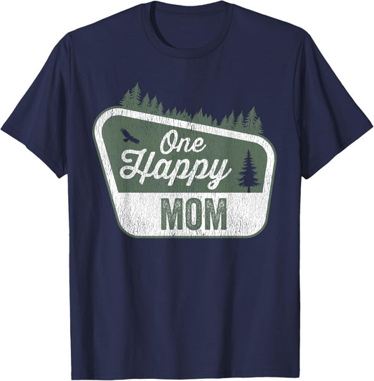 One Happy Mom Matching Family Birthday Party Camping T-Shirt - T-Shirt | Navy