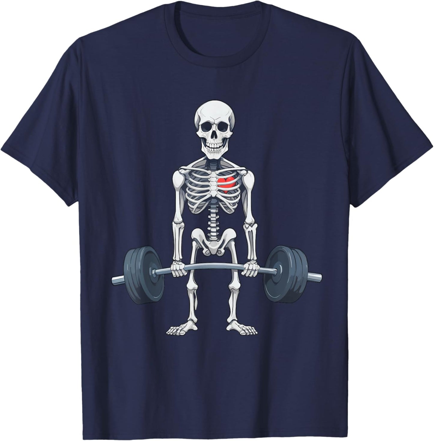 Halloween Skeleton Deadlift Funny Fitness Weightlifting Gym T-Shirt - T-Shirt | Navy