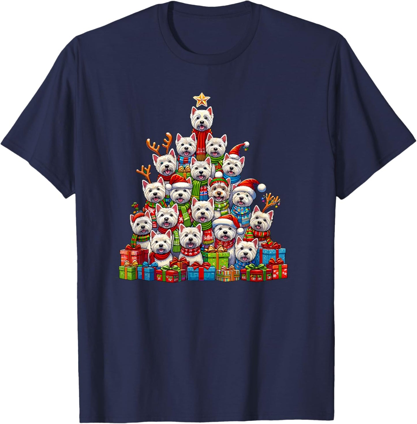 Christmas Tree West Highland White Terrier Westie T-Shirt - T-Shirt | Navy