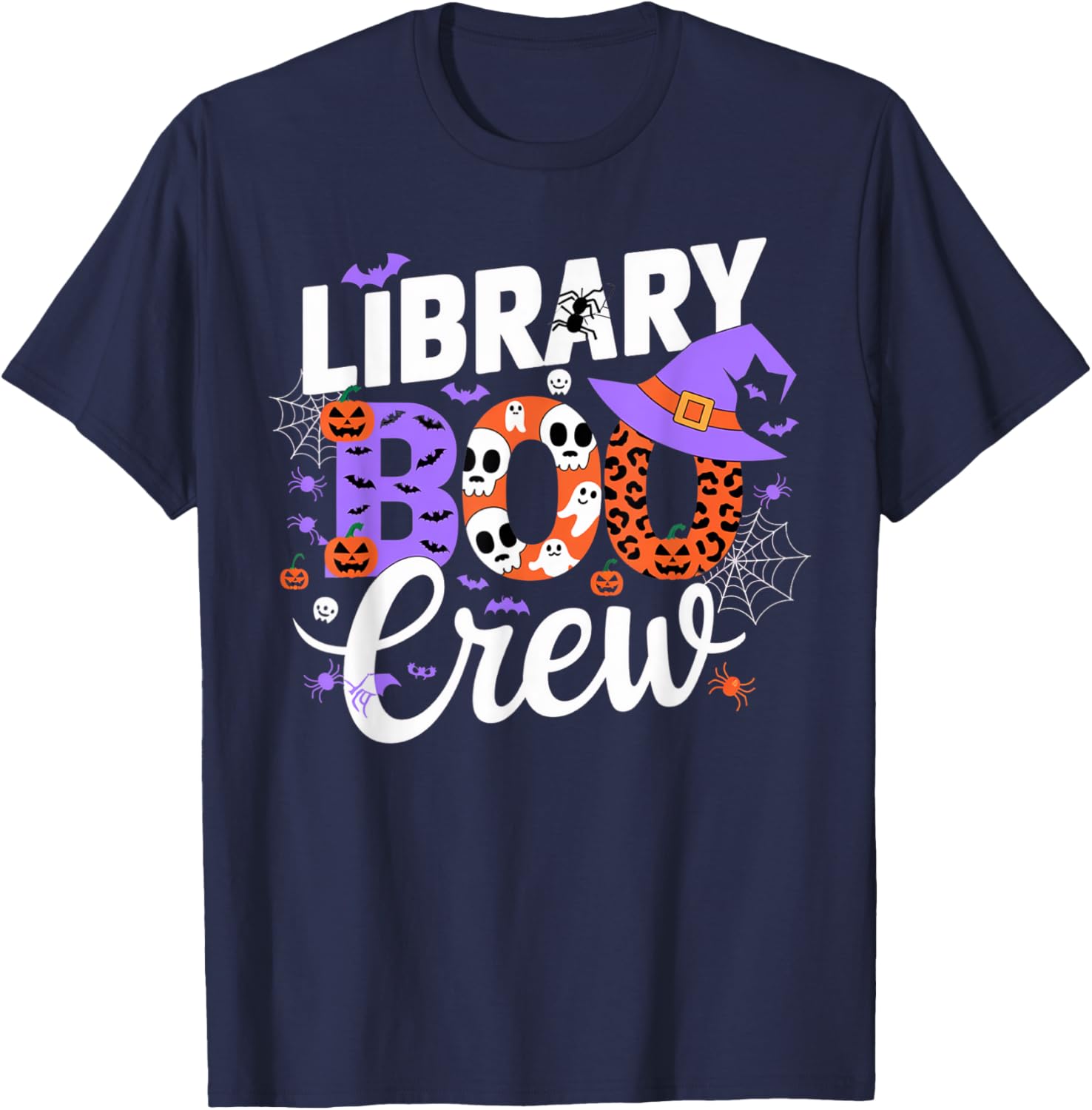 Library Boo Crew School Librarian Halloween Men Women Scary T-Shirt - T-Shirt | Navy