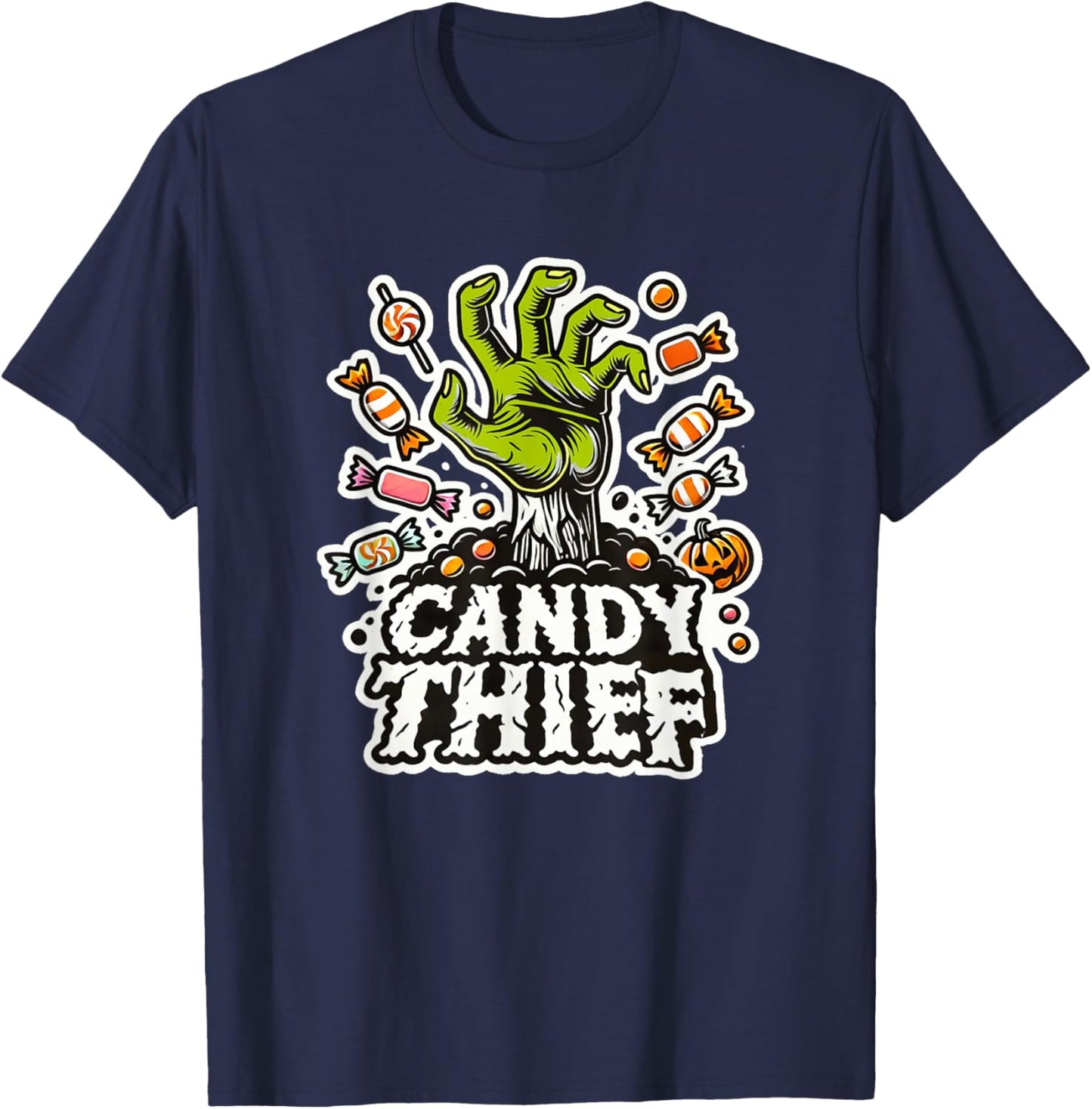 Candy Thief Halloween Zombie Hand and Sweets Easy Costume T-Shirt - T-Shirt | Navy