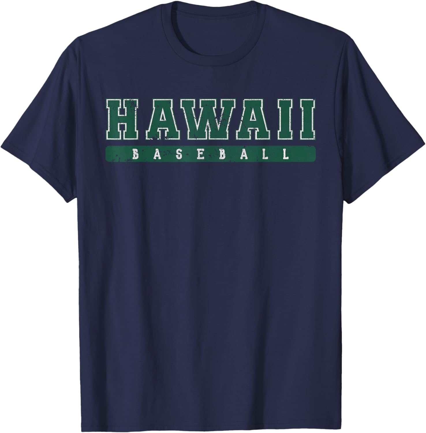 Hawaii Baseball Green Vintage Text T-Shirt - T-Shirt | Navy
