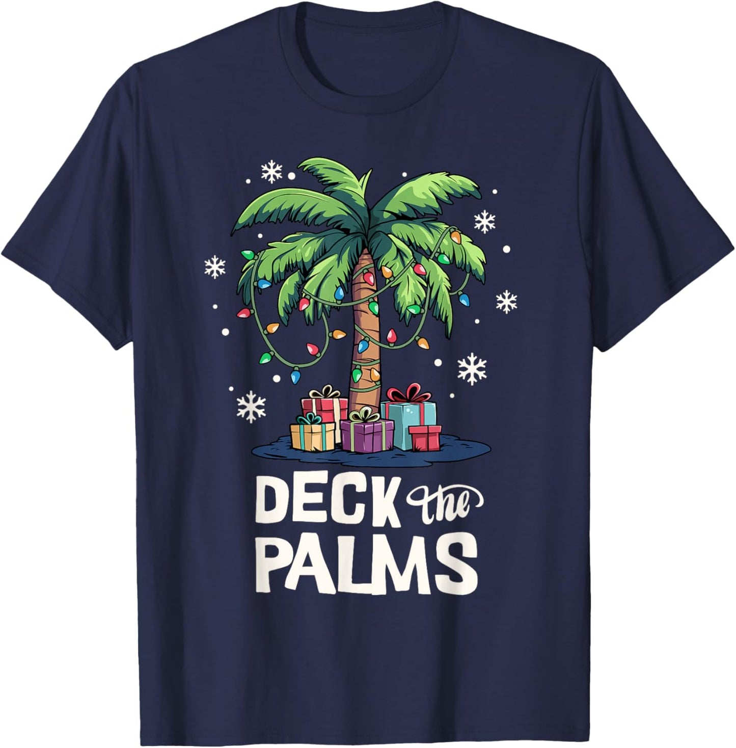 Deck The Palms Family Vacation Tropical Palm Tree Christmas T-Shirt - T-Shirt | Navy