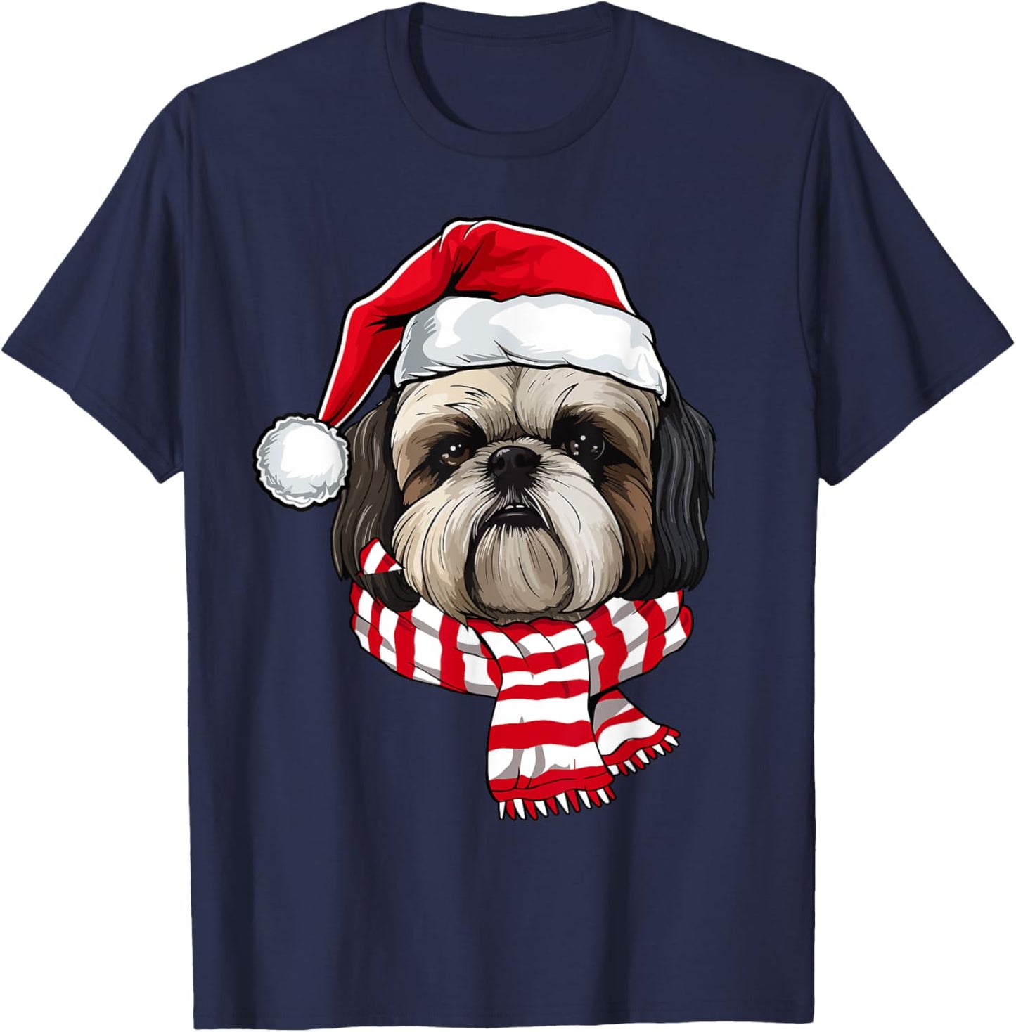 Santa Shih Tzu Christmas Dog Lover Men Women Kids T-Shirt - T-Shirt | Navy