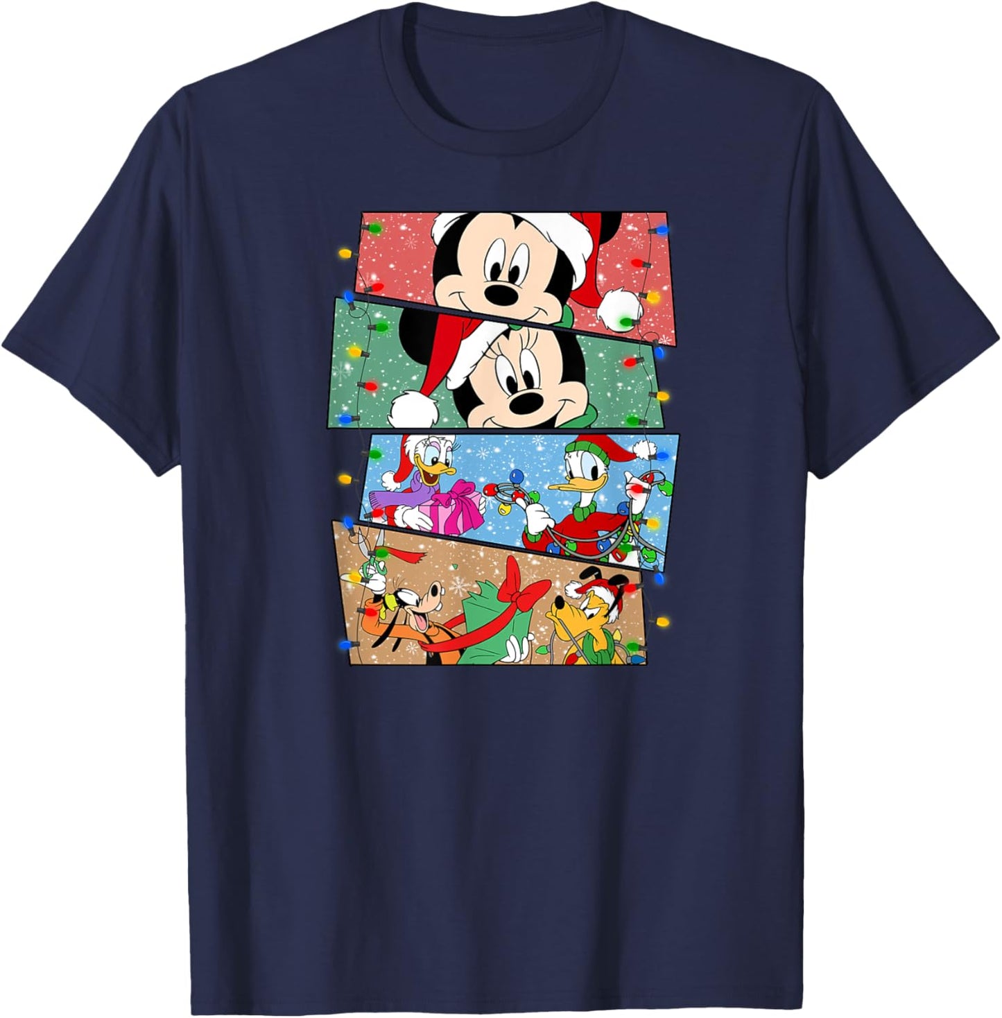 Christmas Mouse with friends, christmas lights T-Shirt - T-Shirt | Navy