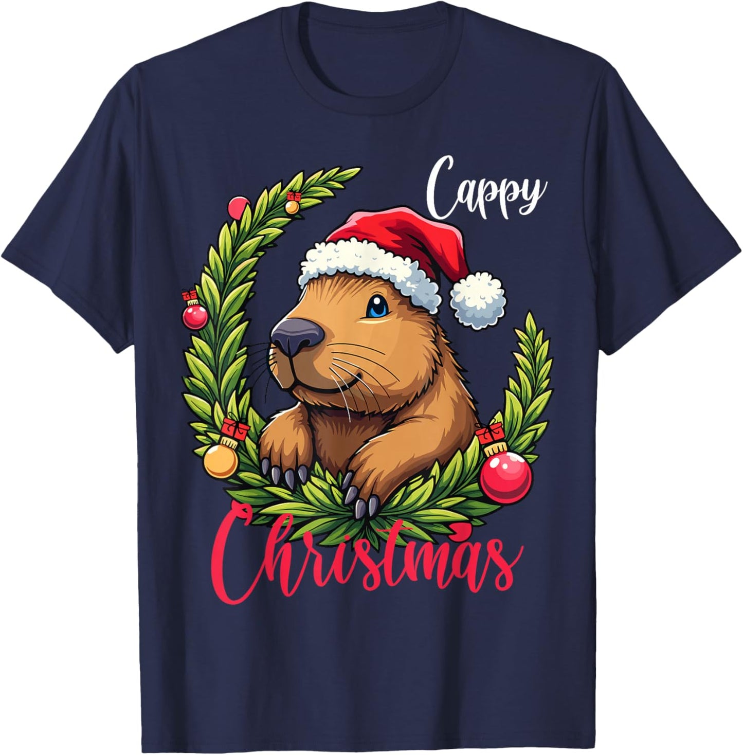 Capybara Santa Clause Christmas T-Shirt - T-Shirt | Navy