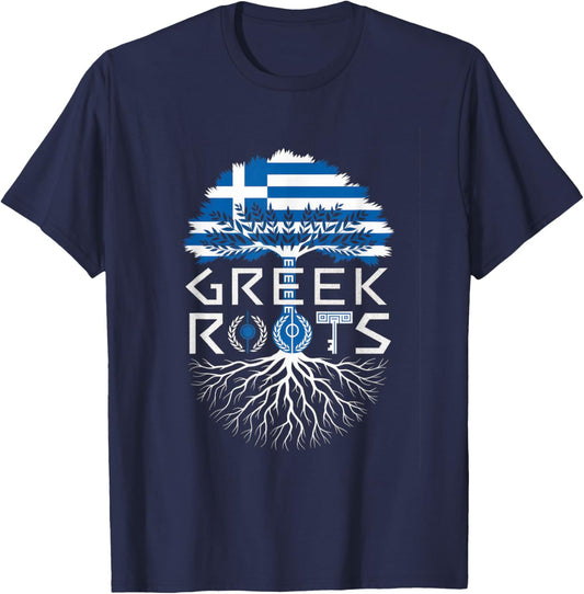 Greek Roots - Greece Flag Colors Family Tree Souvenir T-Shirt - T-Shirt | Navy