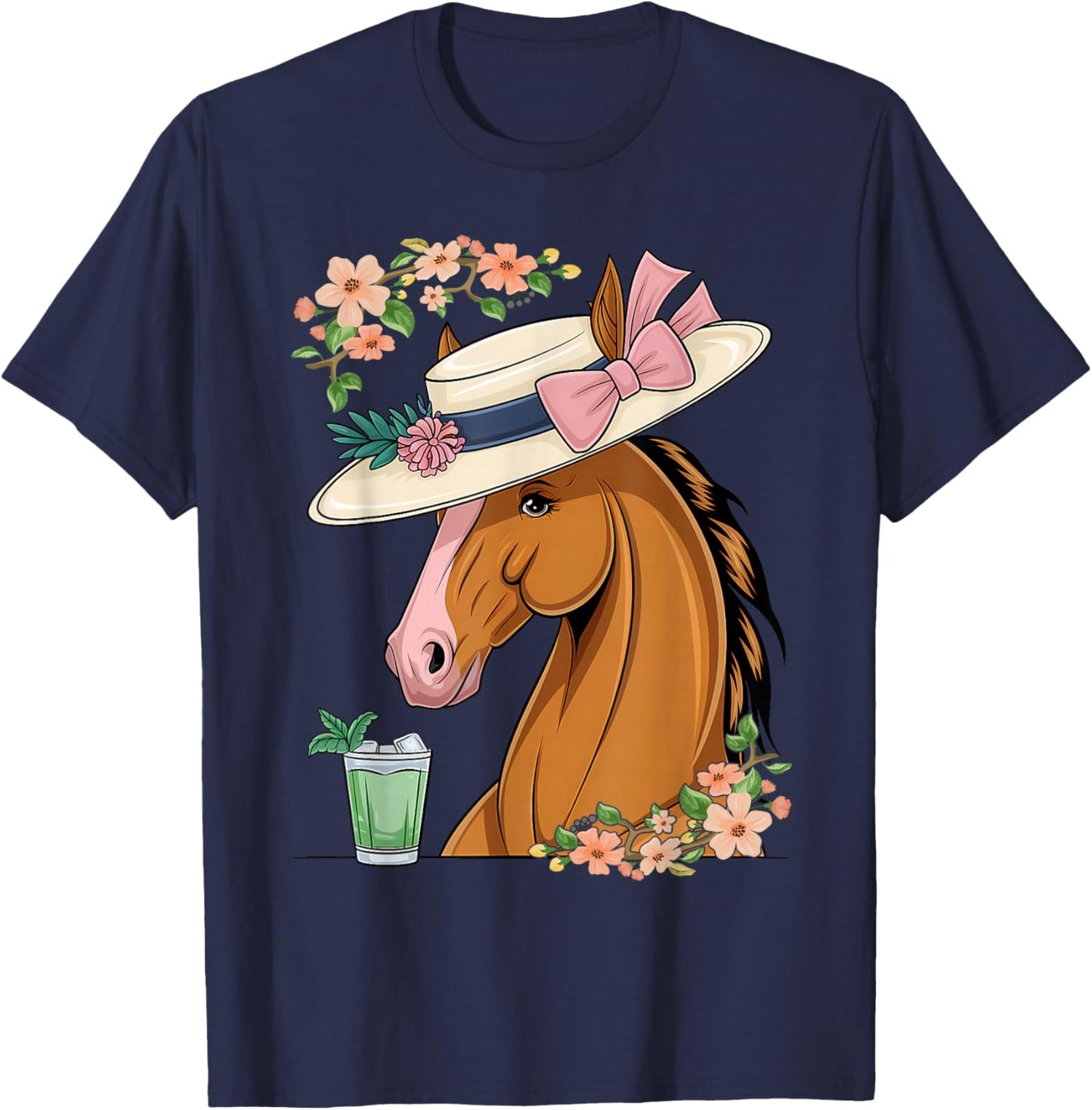 Funny Horse Derby Party Blue Round Neck T-Shirt - T-Shirt | Navy
