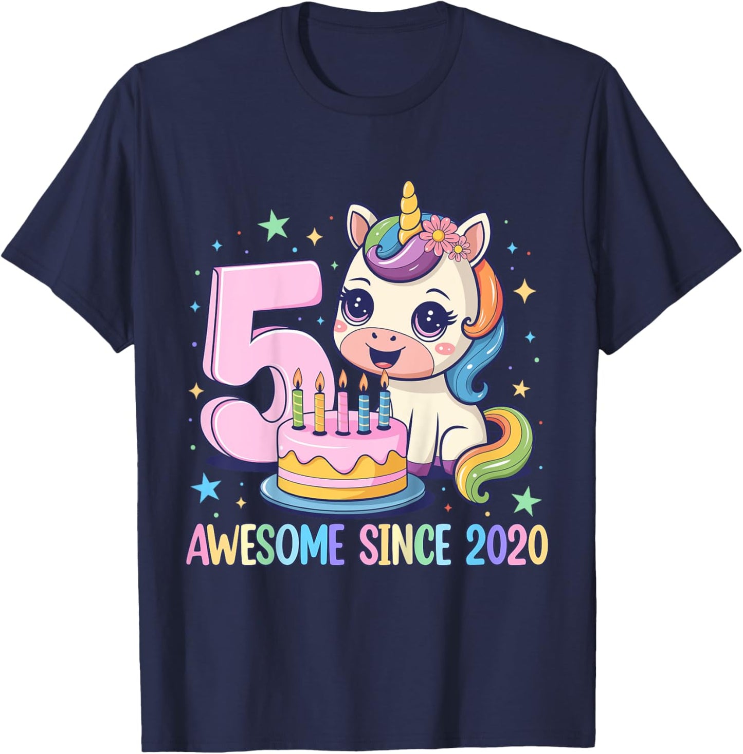 Kids Unicorn 5th Birthday 5 Year Old Unicorn Party Girls Outfit T-Shirt - T-Shirt | Navy