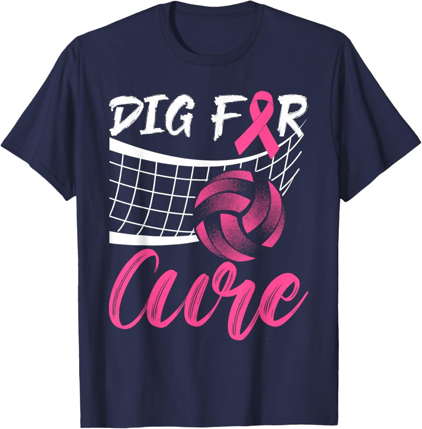 Dig For A Cure Breast Cancer Pink Ribbon Volleyball Women T-Shirt - T-Shirt | Navy