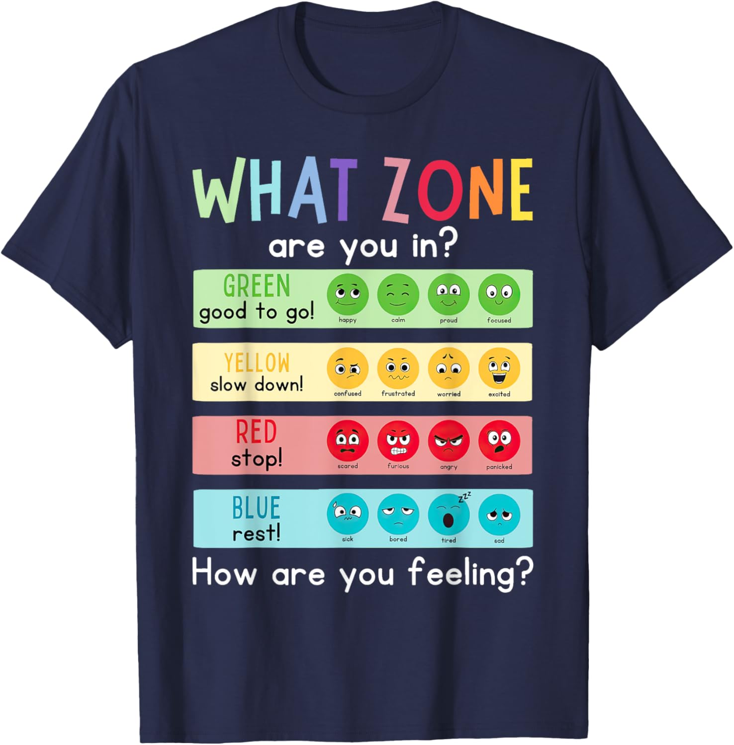 What Zone Are You In How Are You Feeling Funny Quote T-Shirt - T-Shirt | Navy