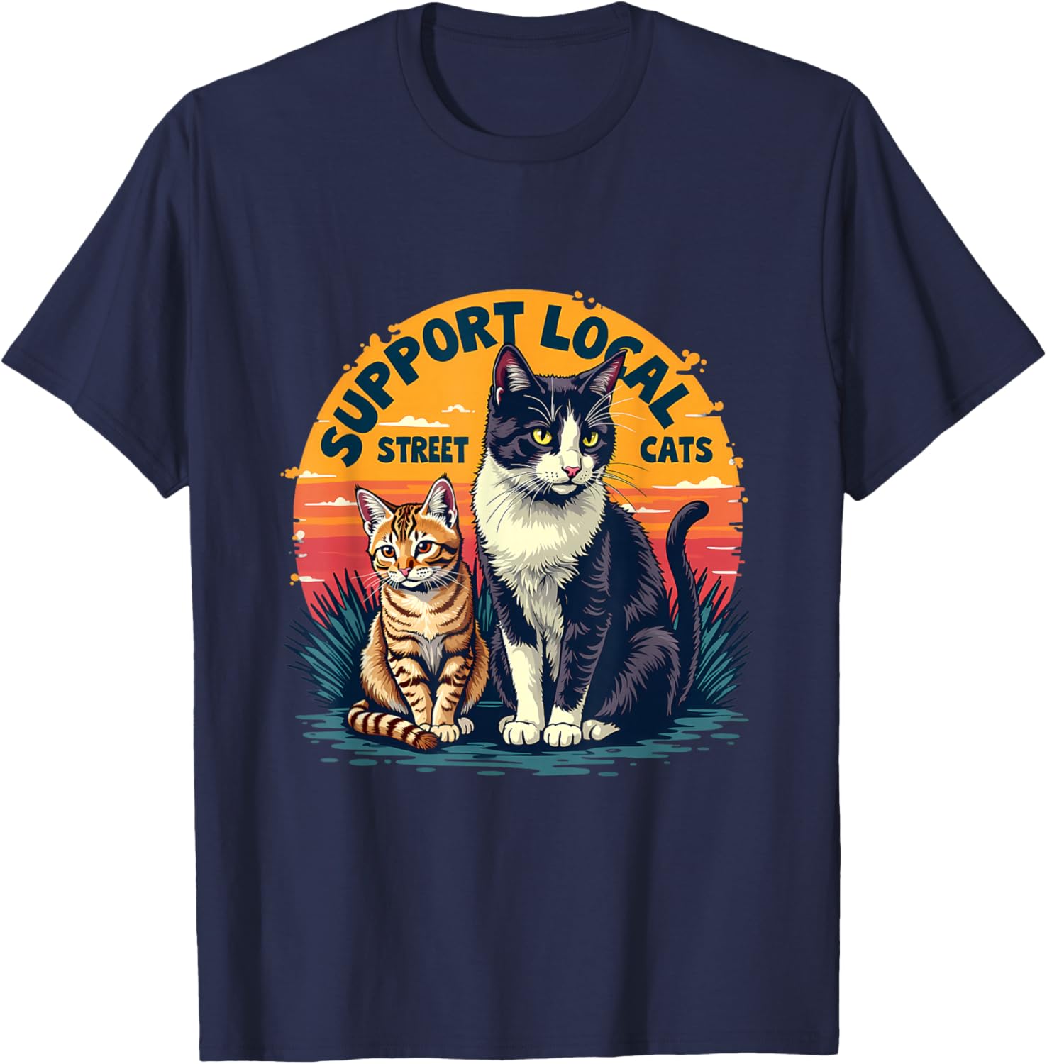 Support Local Street Cats Feline Rescue Awareness T-Shirt - T-Shirt | Navy