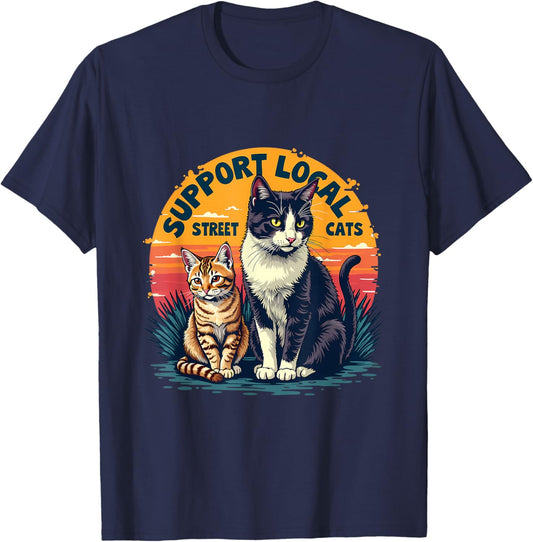 Support Local Street Cats Feline Rescue Awareness T-Shirt - T-Shirt | Navy