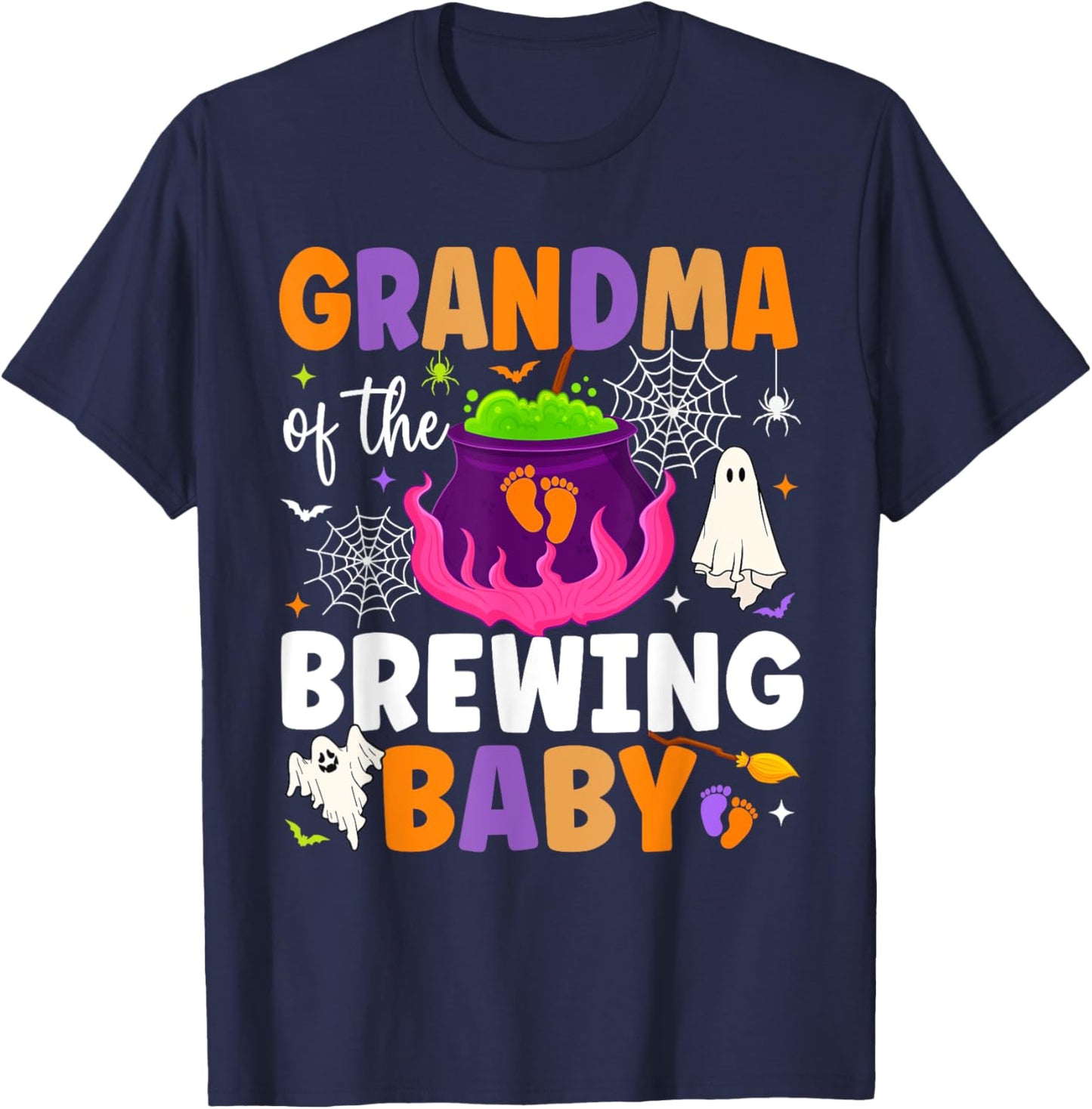 Grandma of Brewing Baby Halloween Theme Baby Shower Spooky T-Shirt - T-Shirt | Navy