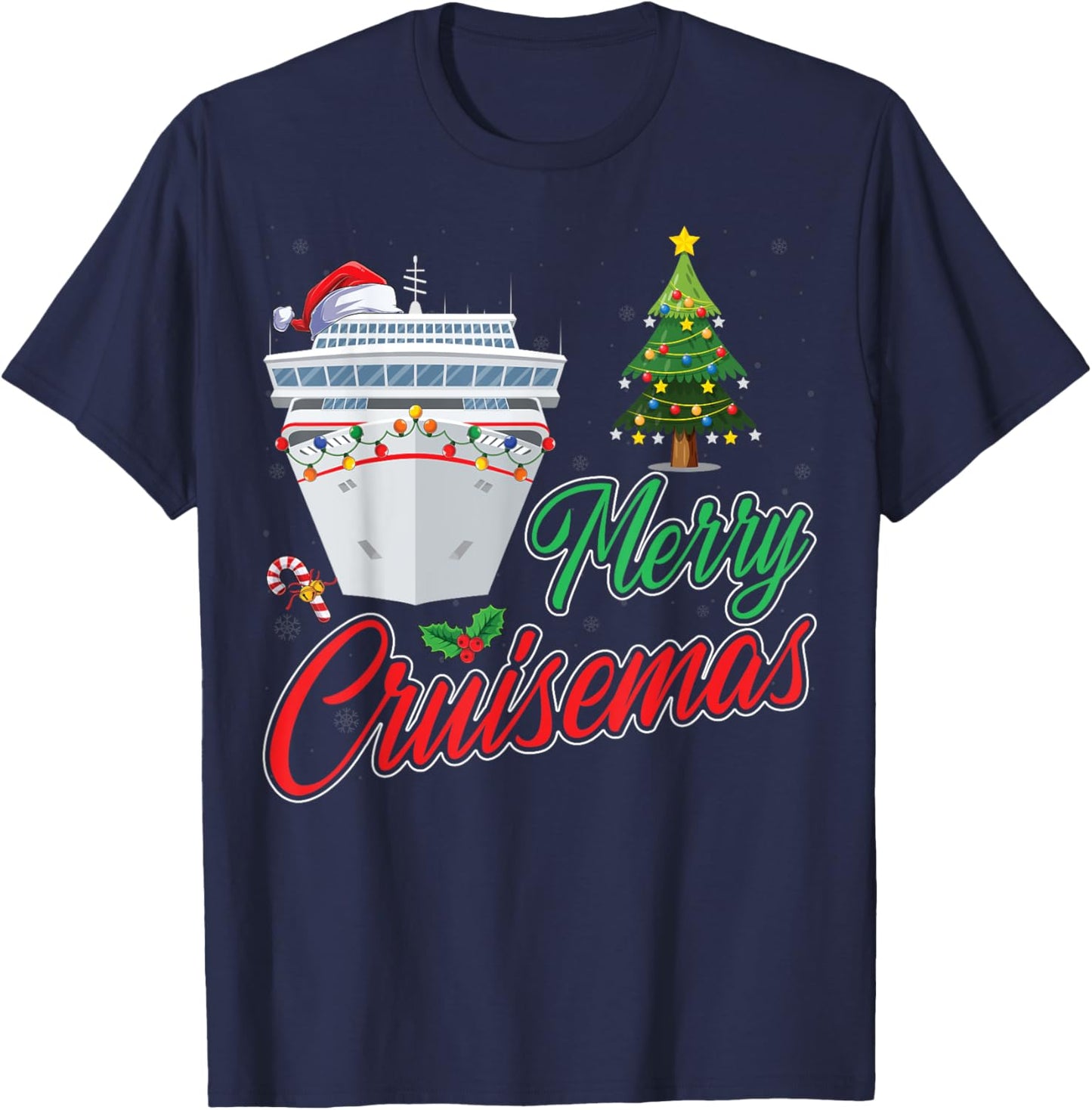 Merry Cruisemas Christmas Tree Xmas Lighting Cruise Ship T-Shirt - T-Shirt | Navy