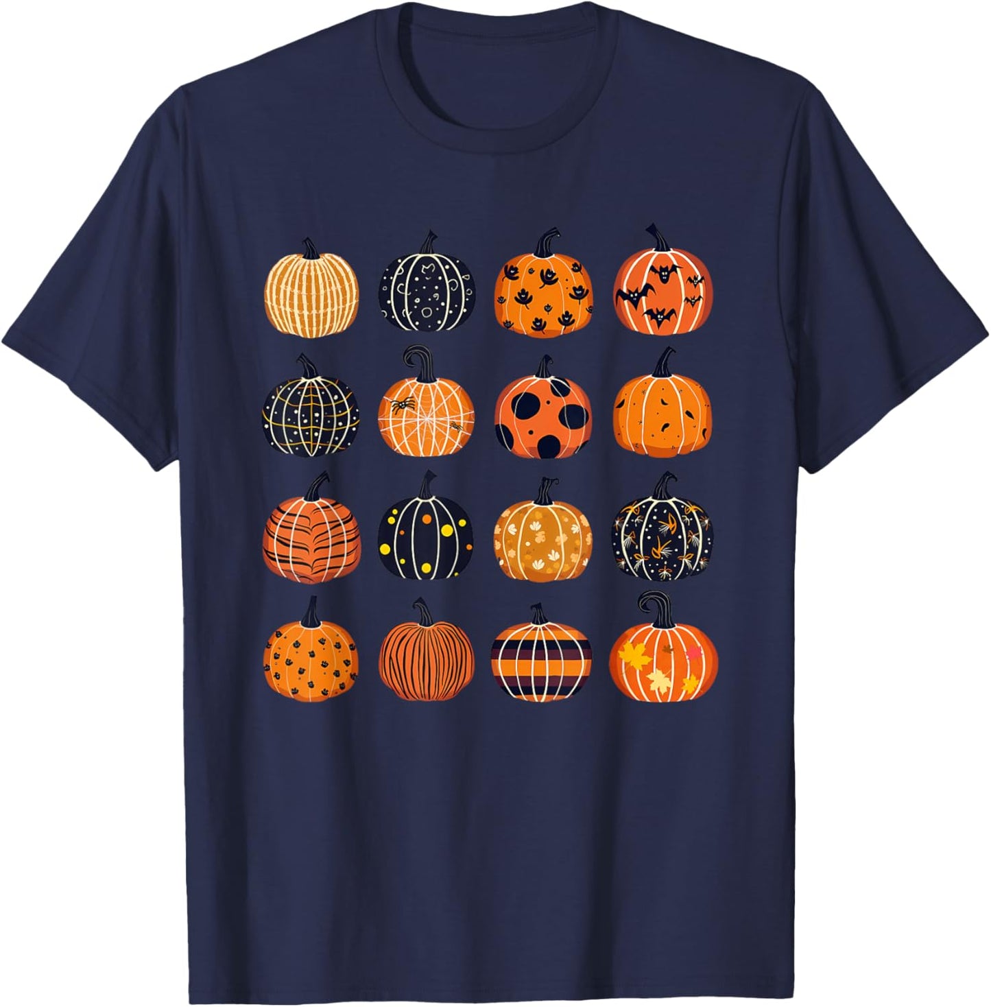 Folk Art Pumpkins Teacher Nurses Admin Witch Halloween Cute T-Shirt - T-Shirt | Navy
