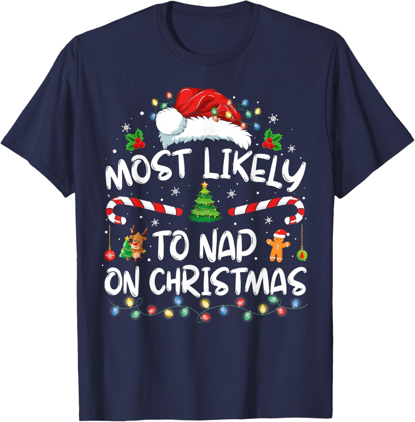 Most Likely To Nap On Christmas Family Christmas Pajamas T-Shirt - T-Shirt | Navy