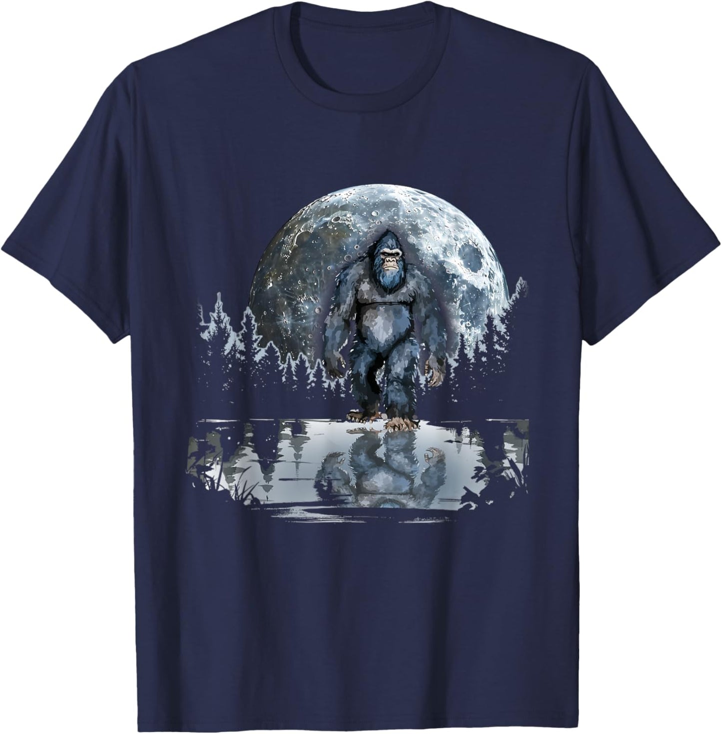 Bigfoot Sasquatch Full Moon In The Forest Women Kids T-Shirt - T-Shirt | Navy
