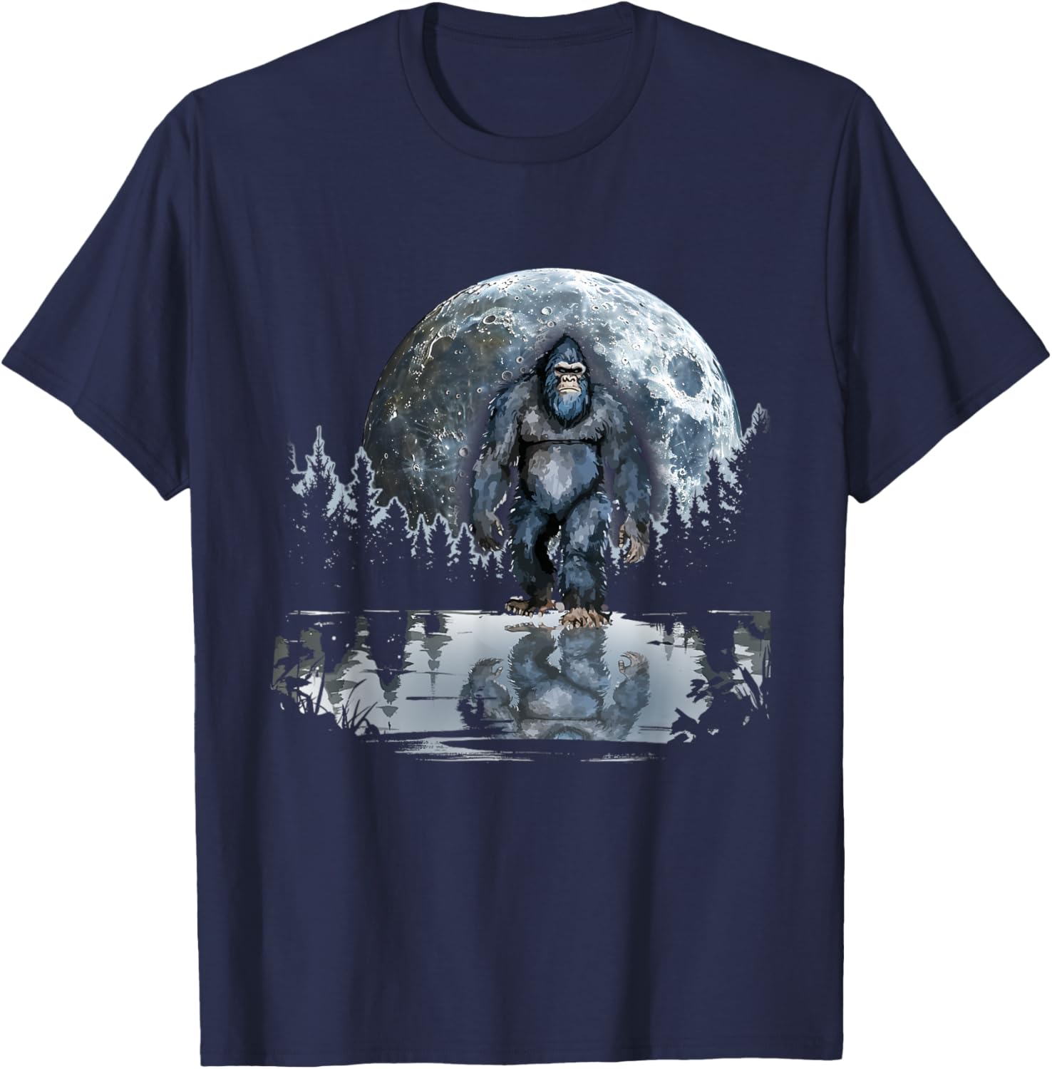 Bigfoot Sasquatch Full Moon In The Forest Women Kids T-Shirt - T-Shirt | Navy