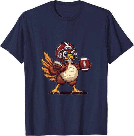 Thanksgiving Football Turkey Graphic T-Shirt - T-Shirt | Navy