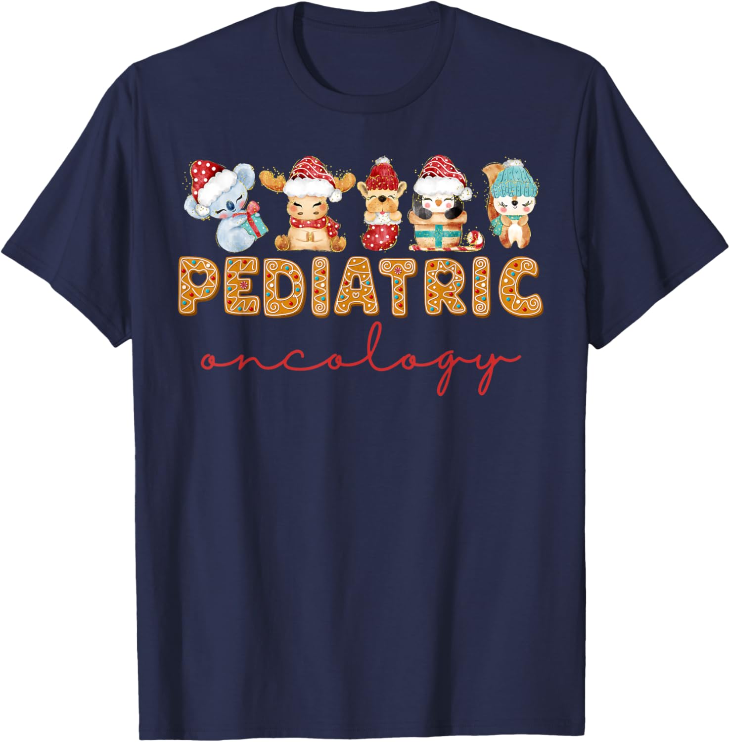 Pediatric Oncology Nurse Christmas Animal PEDS Oncologist T-Shirt - T-Shirt | Navy