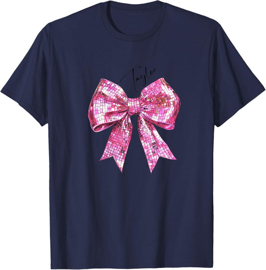 Taylor Lover First Name Teen Girls Women Pink Disco Ball Bow T-Shirt - T-Shirt | Navy
