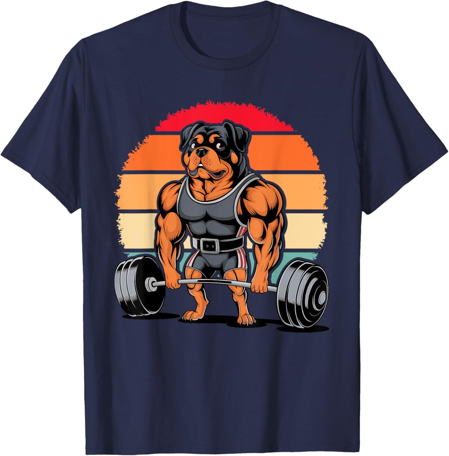 Muscle Rottweiler Dog Deadlifting Gym Weightlifting Workout T-Shirt - T-Shirt | Navy