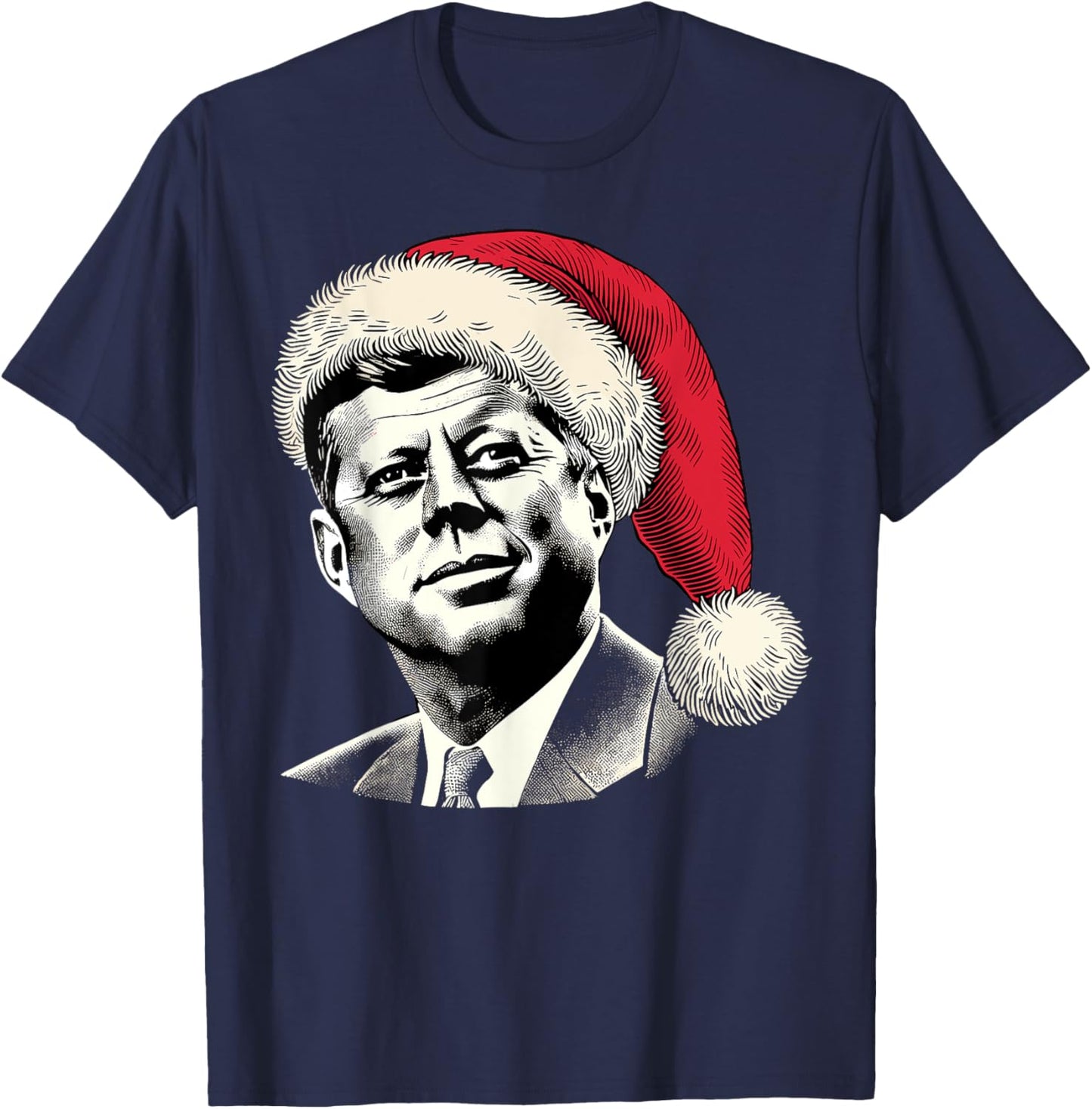 Patriotic Presidential Portrait Christmas JFK John F Kennedy T-Shirt - T-Shirt | Navy