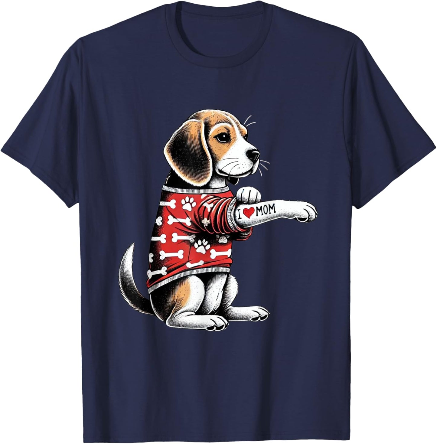 Funny I Love Mom Tattoo Beagle Mom T-Shirt - T-Shirt | Navy