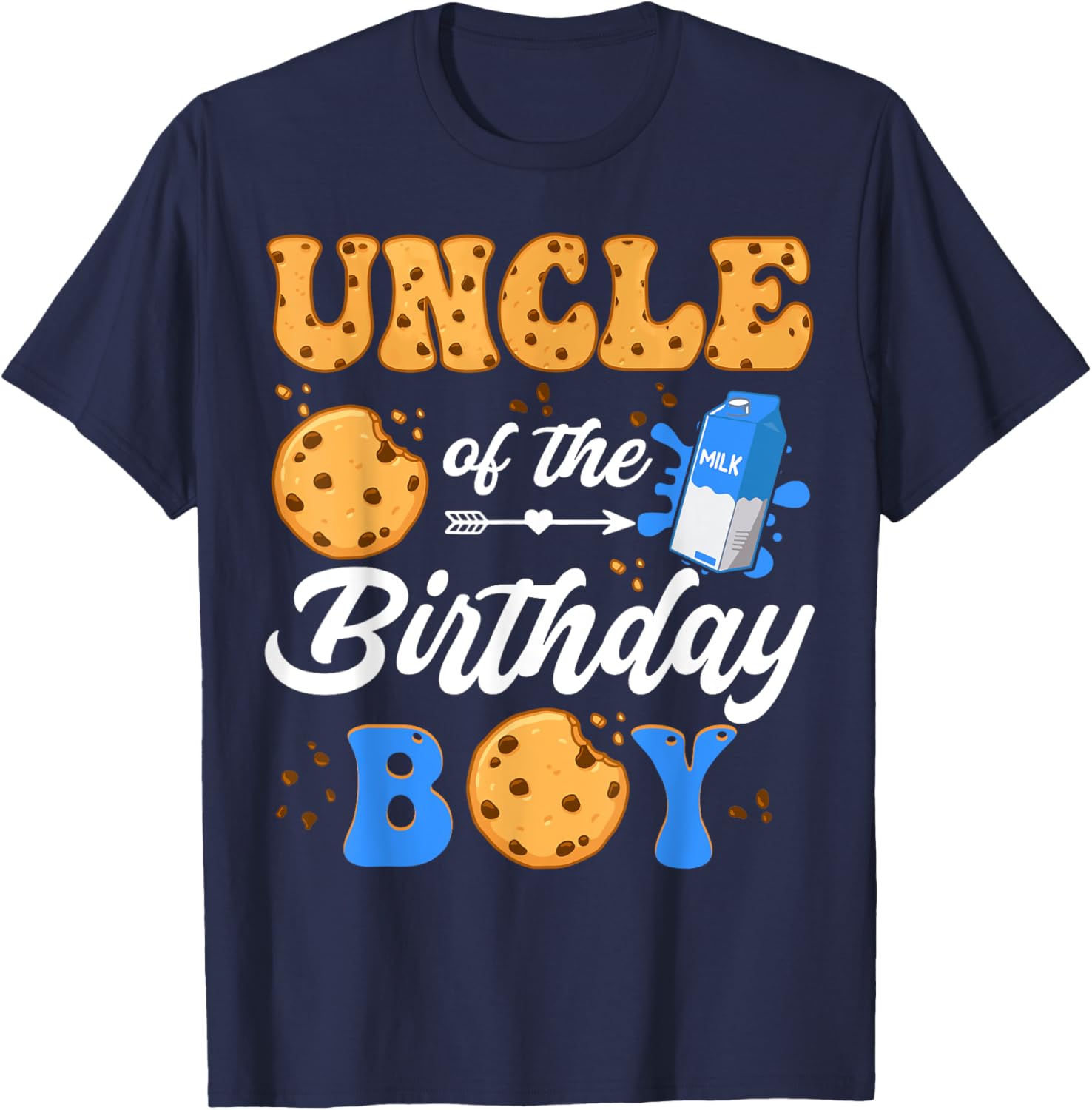 Uncle Of The Birthday Boy Milk And Cookies 1St Birthday T-Shirt - T-Shirt | Navy