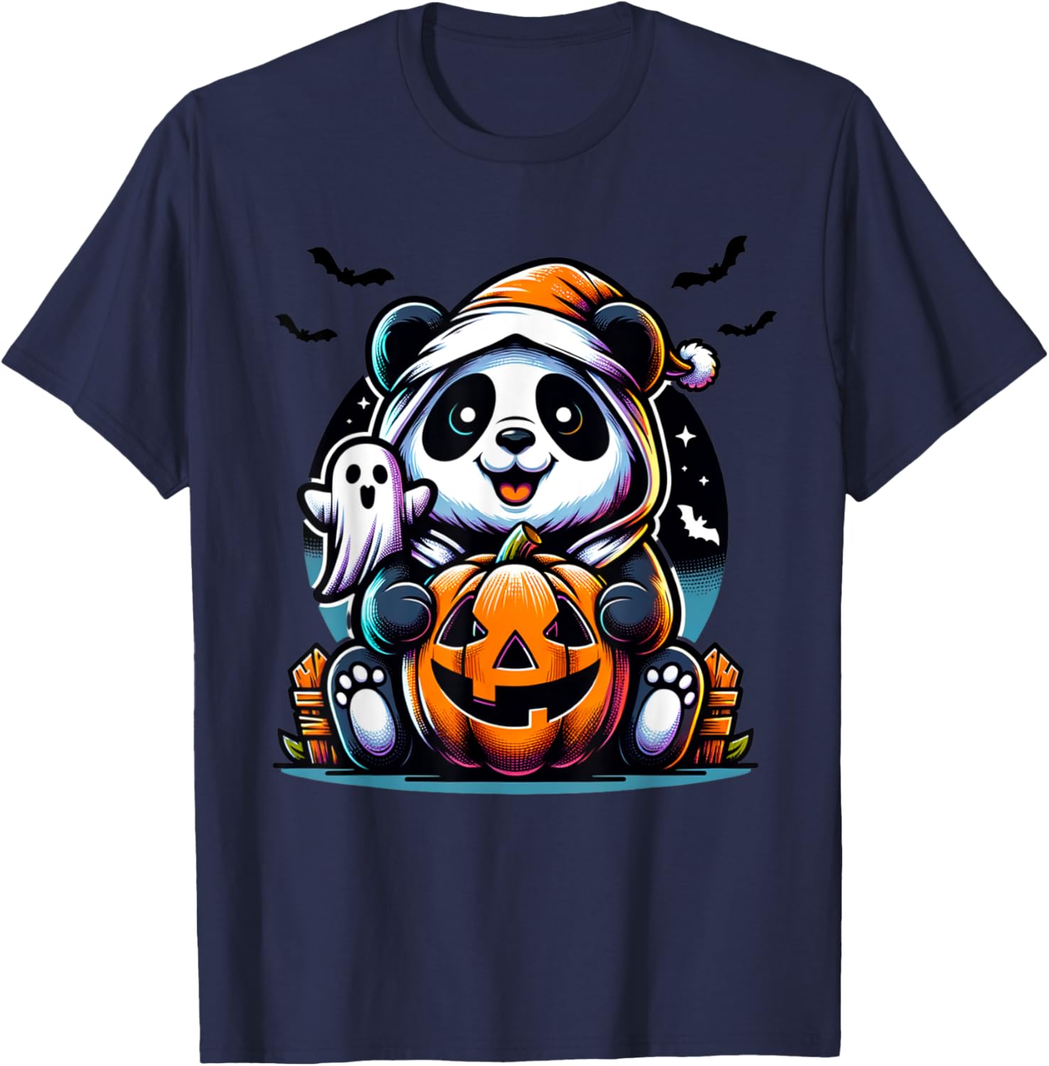 Happy Spooky Panda Ghost Halloween Costume Funny Horror T-Shirt - T-Shirt | Navy