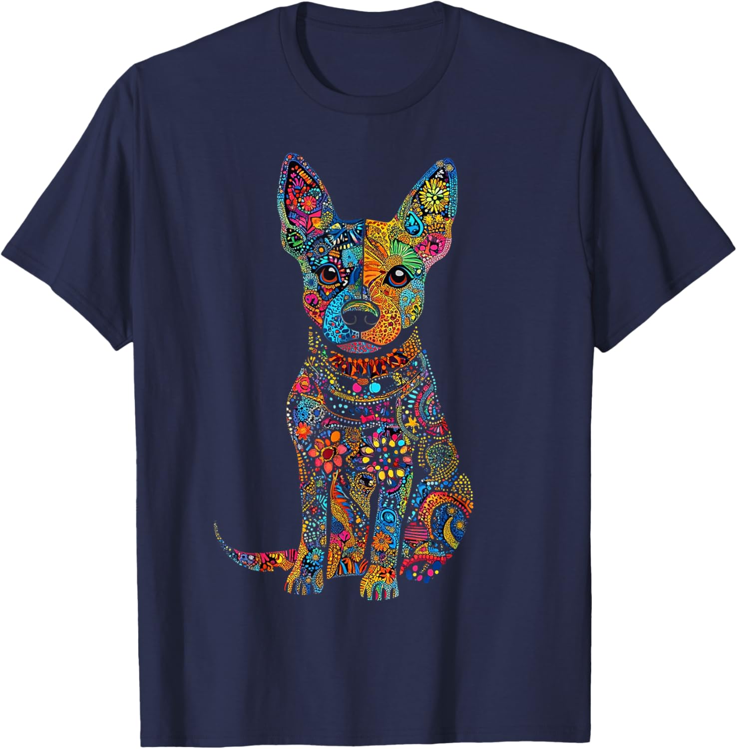 Cattle Dog Graphic Pet Illustration Mandala Cattle T-Shirt - T-Shirt | Navy