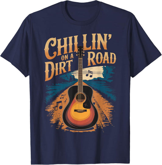Western Cowboy Chillin On A Dirt Road Country Music T-Shirt - T-Shirt | Navy