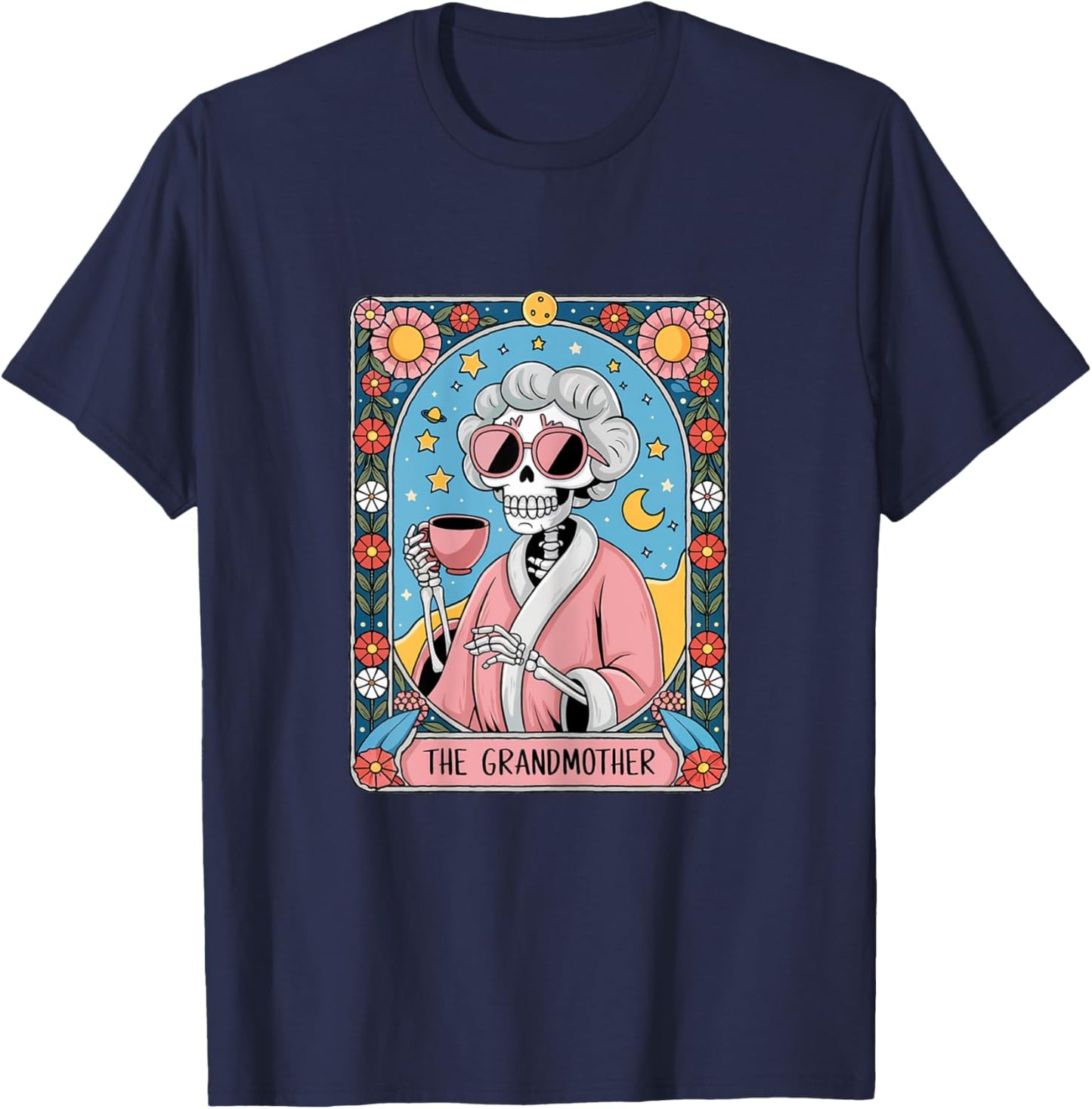 Tarot Card The Grandmother Granny Vintage Goth Art Skeleton T-Shirt - T-Shirt | Navy