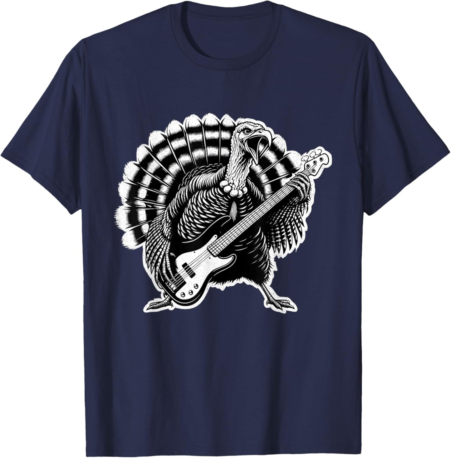 Rock Turkey Playing Guitar Rock and Roll Funny Thanksgiving T-Shirt - T-Shirt | Navy