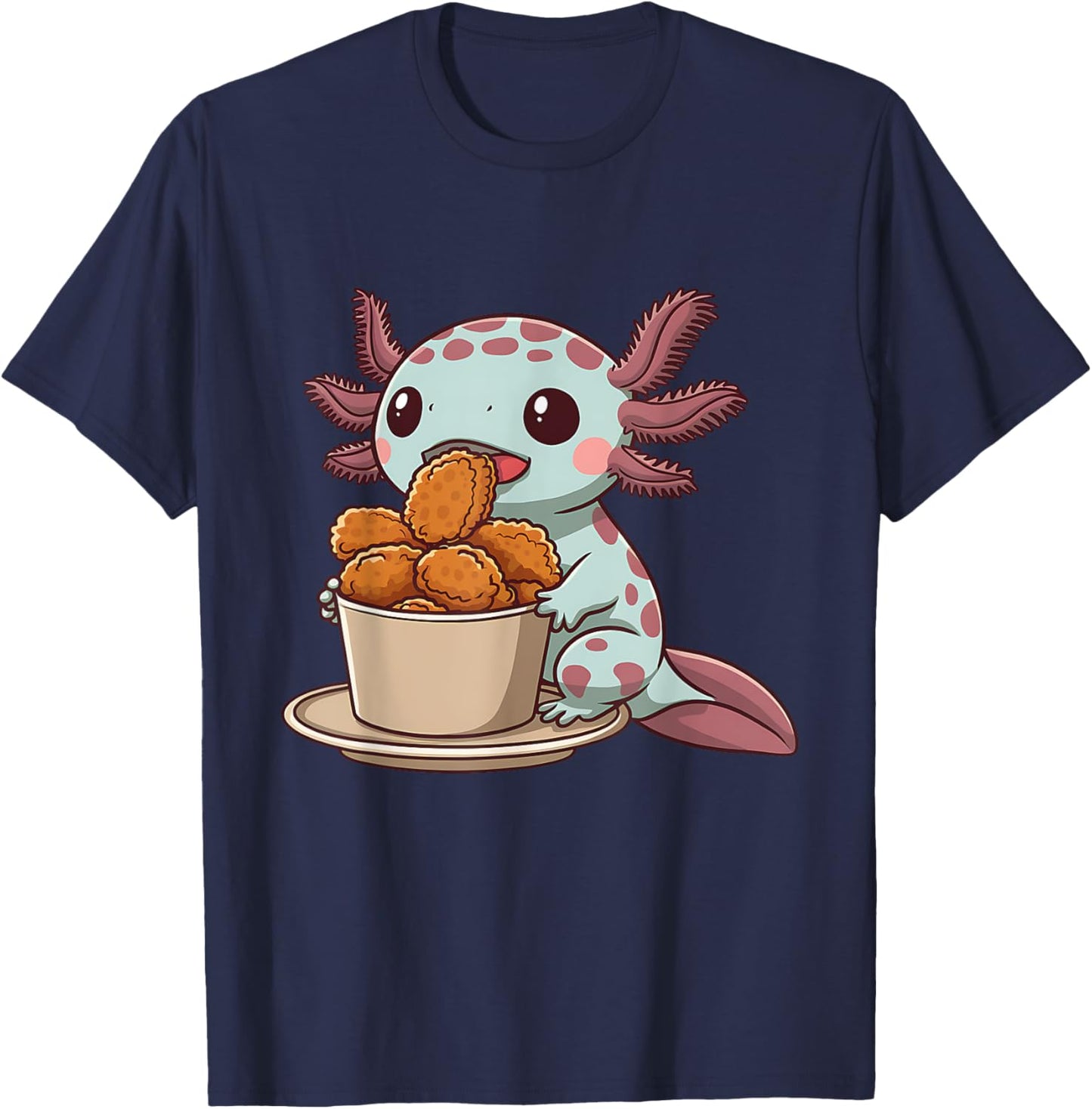 Cute Axolotl Kawaii Animal Lover Print -Adults and Kids Black Small Modern Cartoon Animal Themed T-Shirt - T-Shirt | Navy