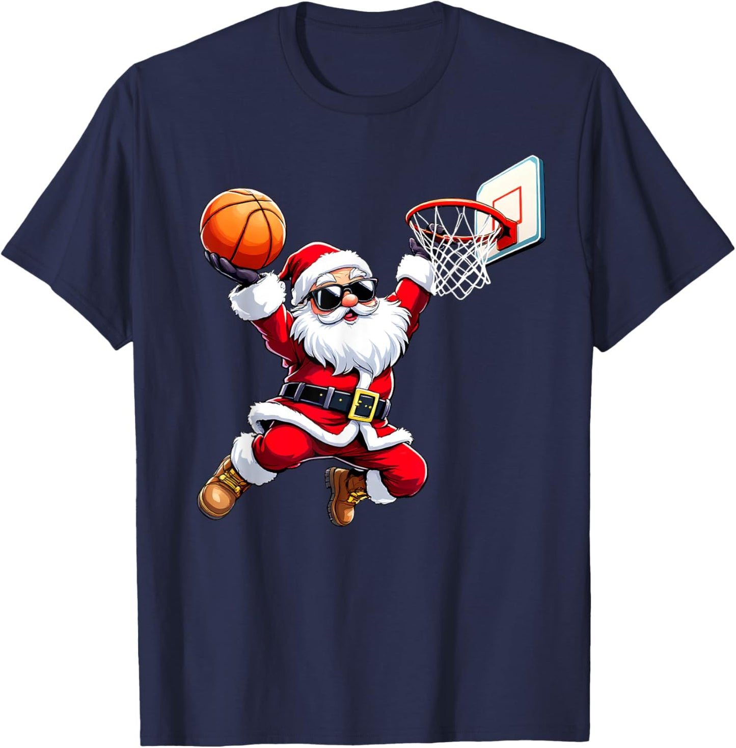 Christmas Santa Claus Dunking A Basketball Boys Kids T-Shirt - T-Shirt | Navy