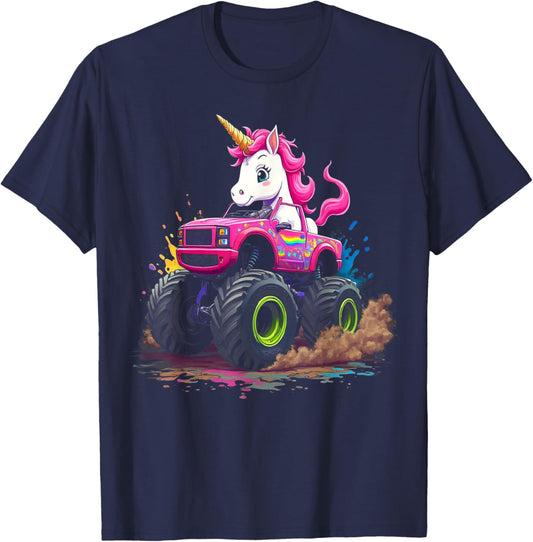 Monster Truck Unicorn Birthday Party Monster Truck Girl T-Shirt - T-Shirt | Navy