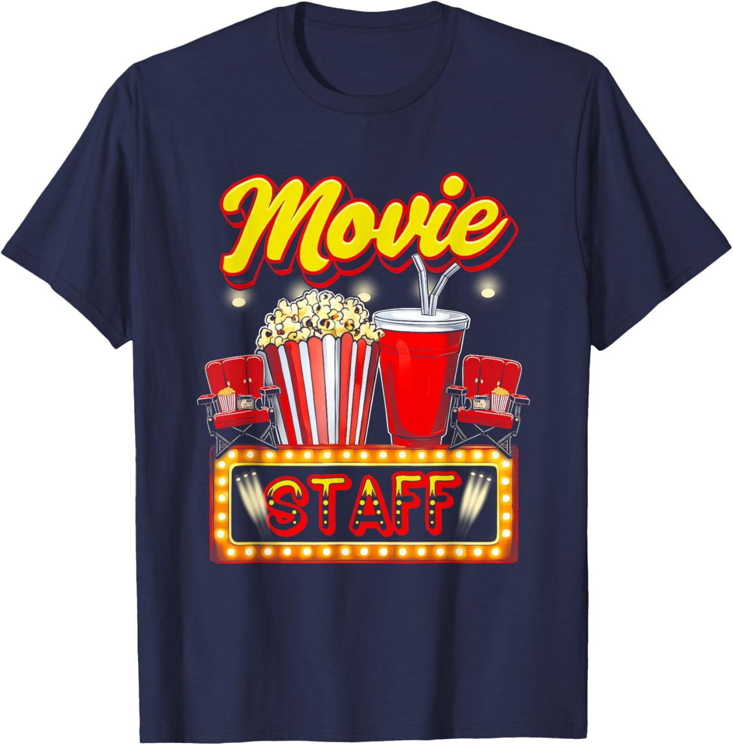Movie Staff Party Night Behind Scenes Awesomeness Popcorn T-Shirt - T-Shirt | Navy