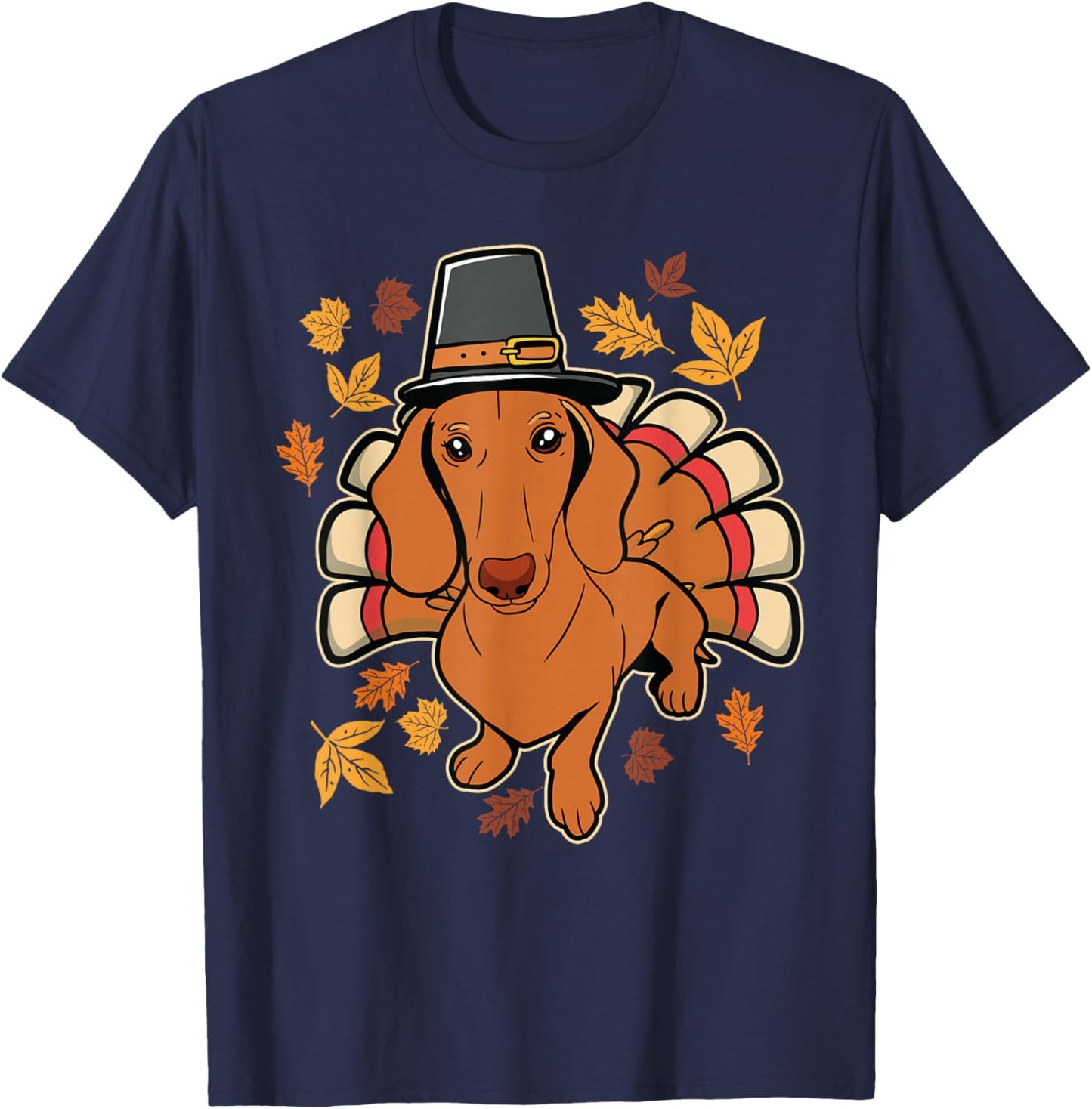 Dachshund Scarf Thanksgiving T-Shirt - T-Shirt | Navy