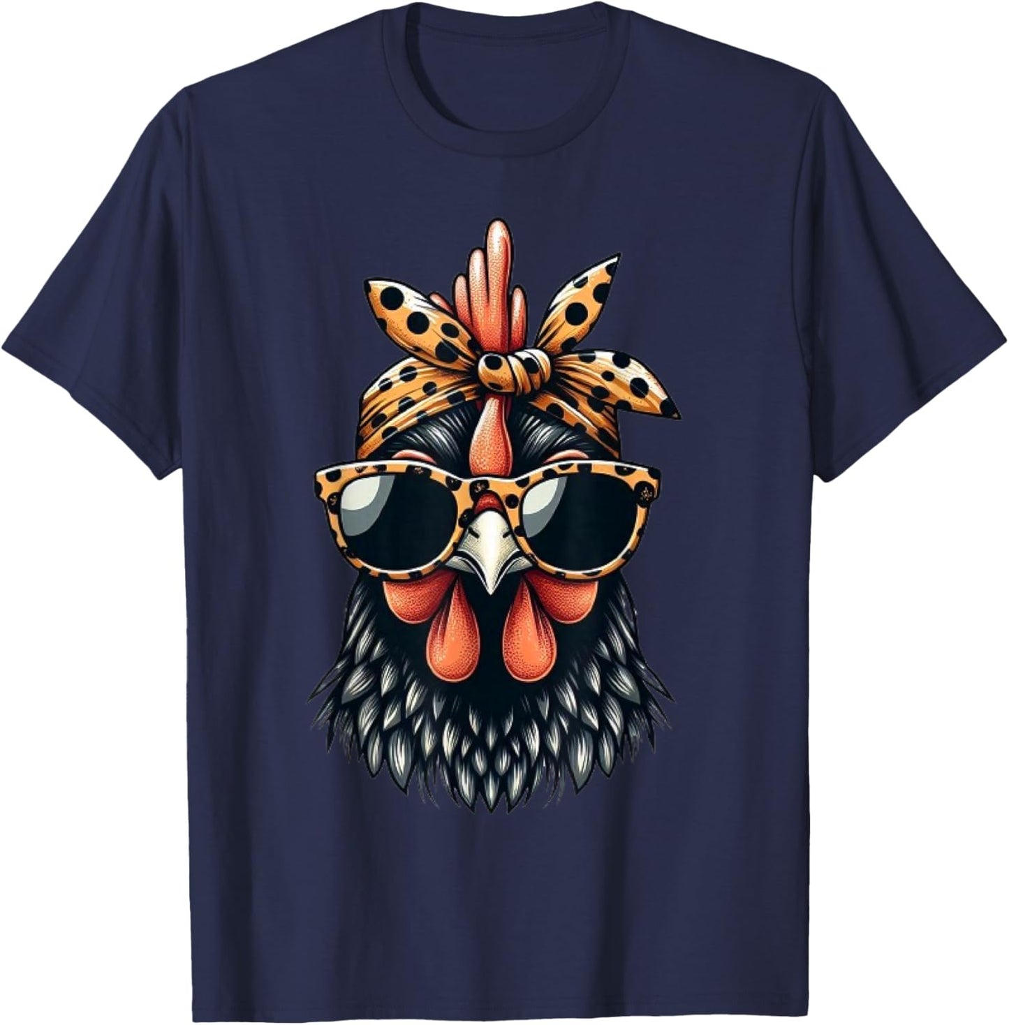 Cute Women Girl Chicken Leopard Bandana Headband Glasses T-Shirt - T-Shirt | Navy