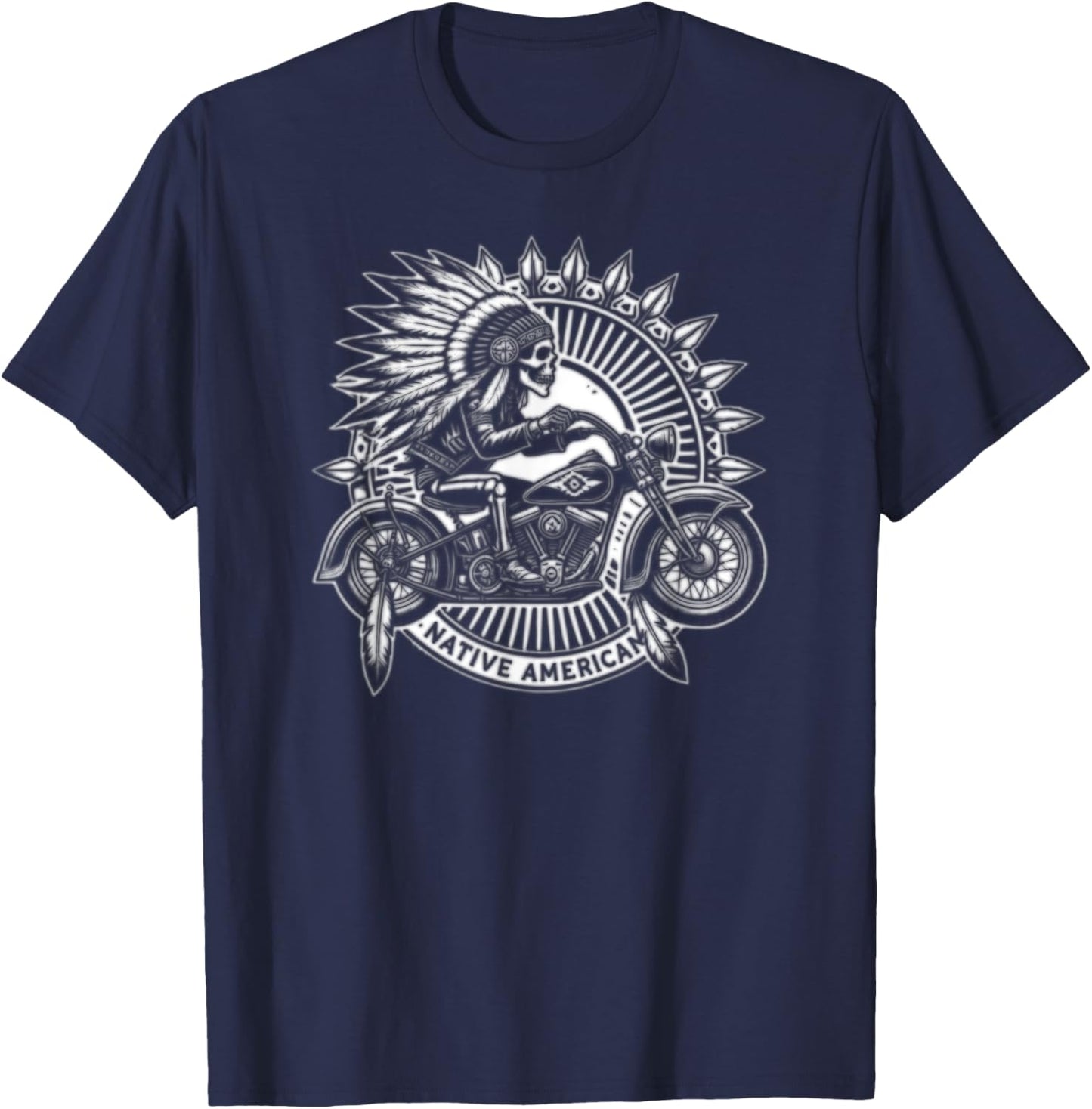 Native American Indian Chief Skeleton Motorcycle Biker T-Shirt - T-Shirt | Navy