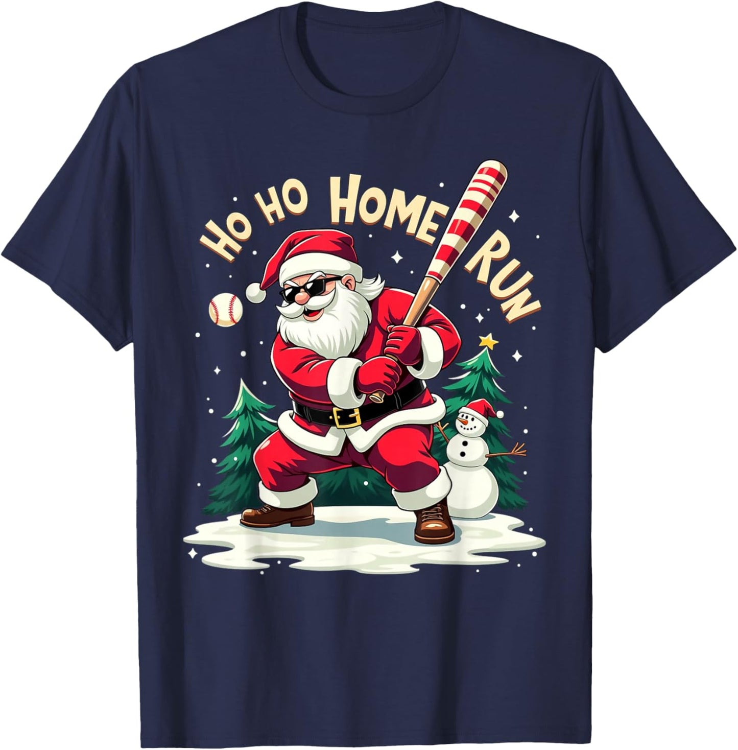 Ho Ho Home Run Santa Baseball Player Batter Christmas T-Shirt - T-Shirt | Navy