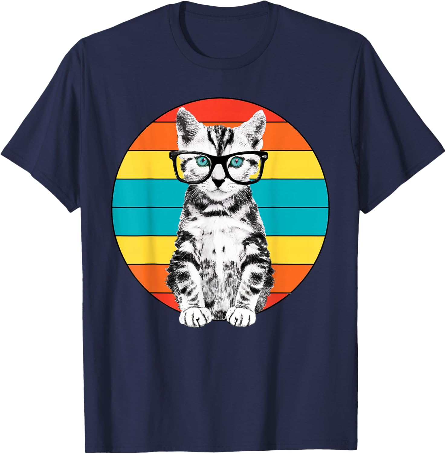 Funny Cat Shirt - Men, Women, Kids - Cat With Glasses T-Shirt - T-Shirt | Navy
