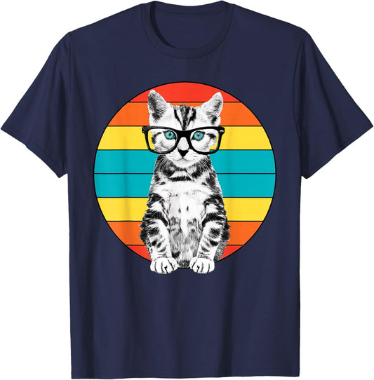 Funny Cat Shirt - Men, Women, Kids - Cat With Glasses T-Shirt - T-Shirt | Navy
