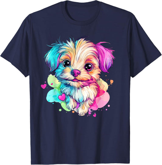 Adorable Puppy with Colorful Hearts T-Shirt - T-Shirt | Navy